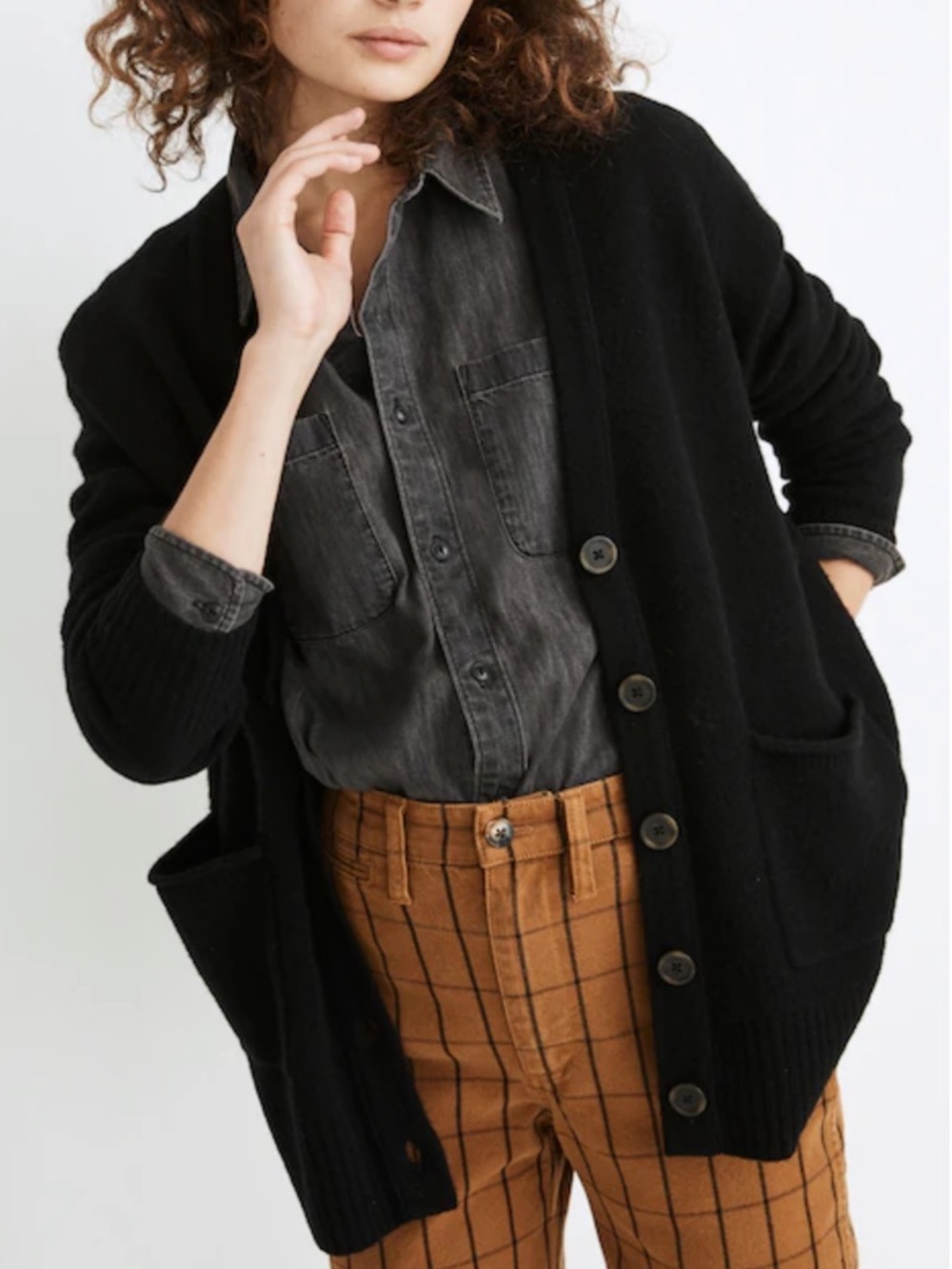 Madewell Maysfield Merino Wool Cardigan in Black Sz M Relaxed Fit Minimalist